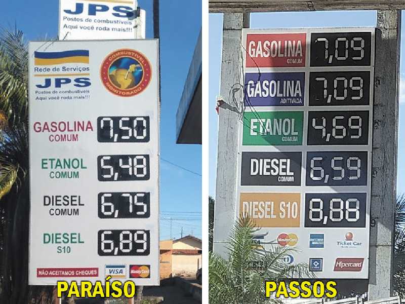 Compare os preços de combustíveis: no Posto JPS de Paraíso e no de Passos