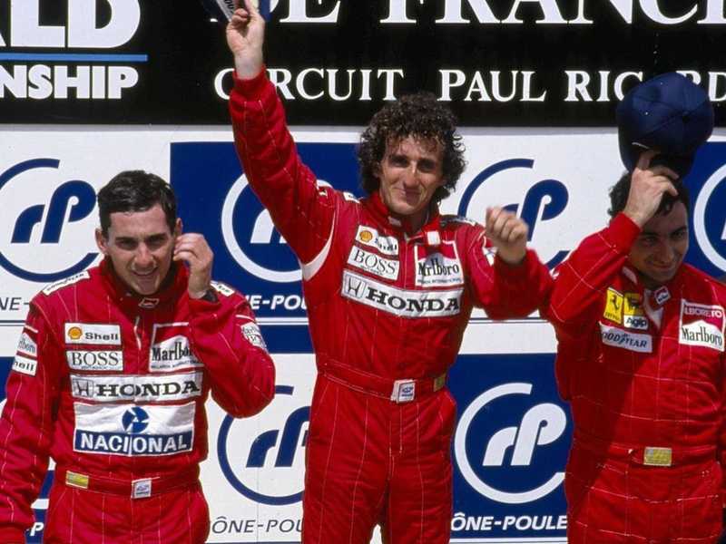 Alain Prost, entre Senna e Alboreto, venceu 4 vezes o GP da França em Paul Ricard